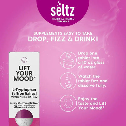 Seltz® Lift Your Mood – Effervescent Vitamins for Mood Support & Energy with L-Tryptophan, Saffron Extract & B Vitamins (B3, B6, B12) SeltzBuy Supplements Australia