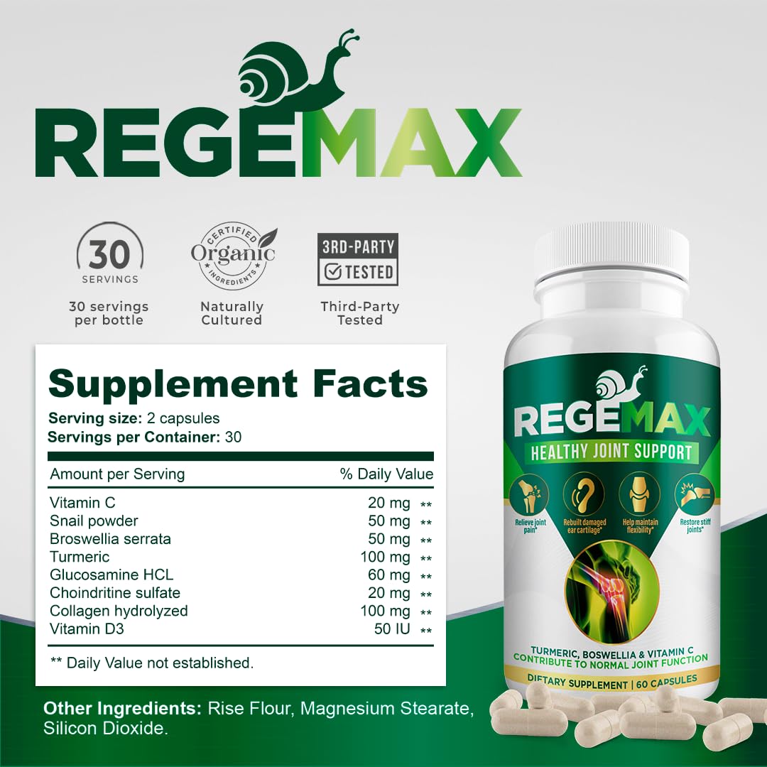 AURA VITAMINS REGEMAX regenerates and Helps Alleviate Joint discomfort Supplement, Snail Protein, Boswellia Serrata, and Turmeric – 60 Caps. (2) AURA VITAMINSBuy Supplements Australia