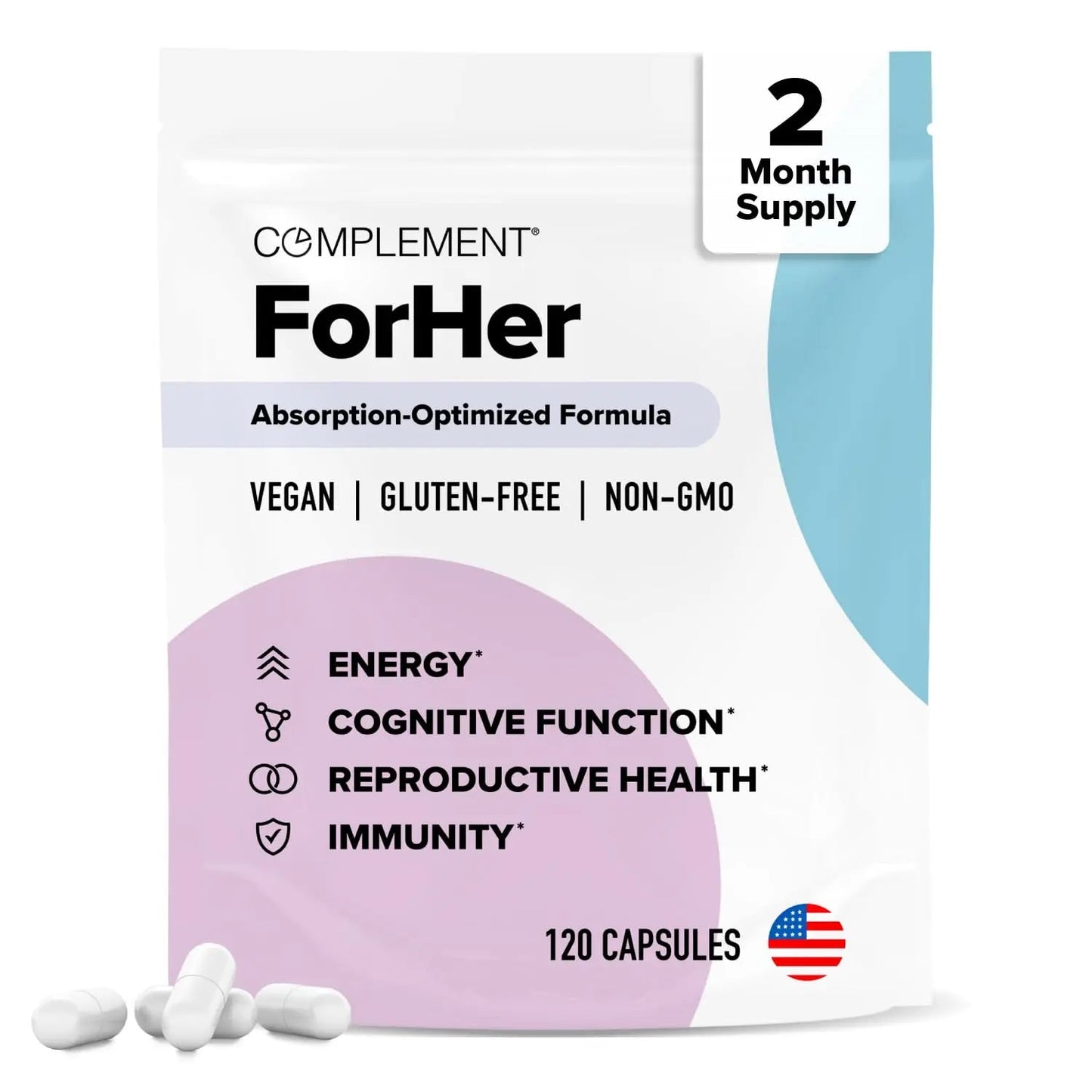 Complement ForHer Multivitamin - Hormone Balance for Women (60 Servings) Inositol Supplement, Longevity Support- B9, Iron - 120 Capsules ComplementBuy Supplements Australia