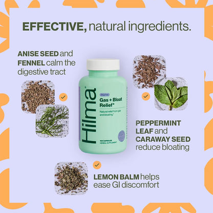 Hilma Natural Gas & Bloating Relief - with Lemon Balm, Fennel & Peppermint Leaf HilmaBuy Supplements Australia
