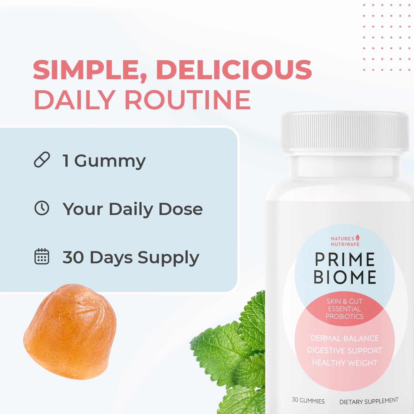 Nature’s NutriWave PrimeBiome Probiotic Gummies – Plant-Based Blend with Inulin, Lion’s Mane, Ginger & More– Non-GMO, No Stimulants,