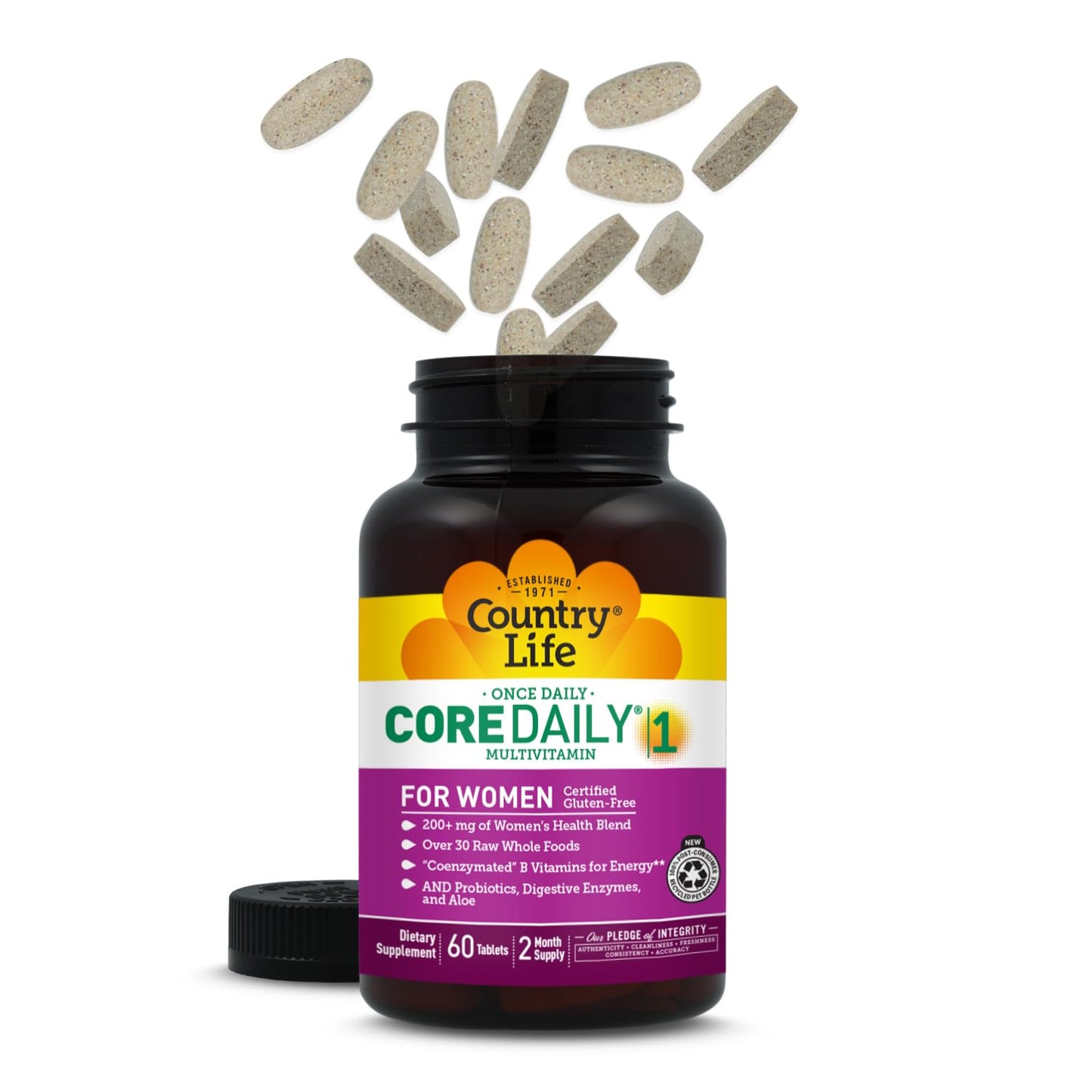 Country Life Women’s Core 1 Daily Multivitamin with Iron, Cranberry, Probiotics, and Digestive Enzymes-Certified Gluten-Free Formula for Energy, Immune Support and Complete Digestive Health,60 Tablets Country LifeBuy Supplements Australia
