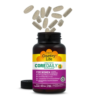 Country Life Women’s Core 1 Daily Multivitamin with Iron, Cranberry, Probiotics, and Digestive Enzymes-Certified Gluten-Free Formula for Energy, Immune Support and Complete Digestive Health,60 Tablets Country LifeBuy Supplements Australia