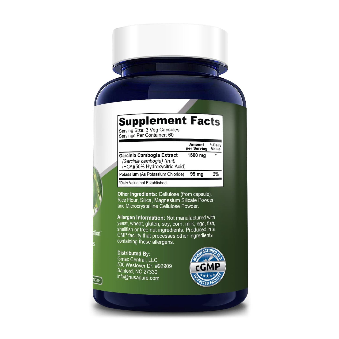 Garcinia Cambogia 180 Veggie Caps 1500mg (Vegetarian, Natural, Non-GMO & Gluten Free) NusaPureBuy Supplements Australia