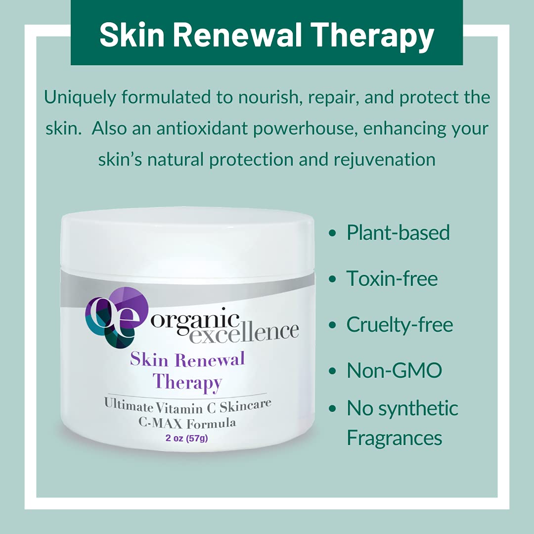 Organic Excellence Skin Renewal Therapy, Vitamin C Face & Neck Cream, Moisturizer to Stimulate Collagen Production and Increase Skin Cell Renewal, Organic Natural Non-Toxic Cruelty-Free 2 oz (57g) Organic ExcellenceBuy Supplements Australia