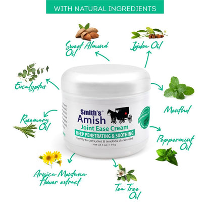 Smith’s Amish Joint Ease Cream 4 oz jar. Soothing and Cooling, with Botanicals of Arnica, Peppermint, Tea Tree, Rosemary and Eucalyptus Smith AmishBuy Supplements Australia