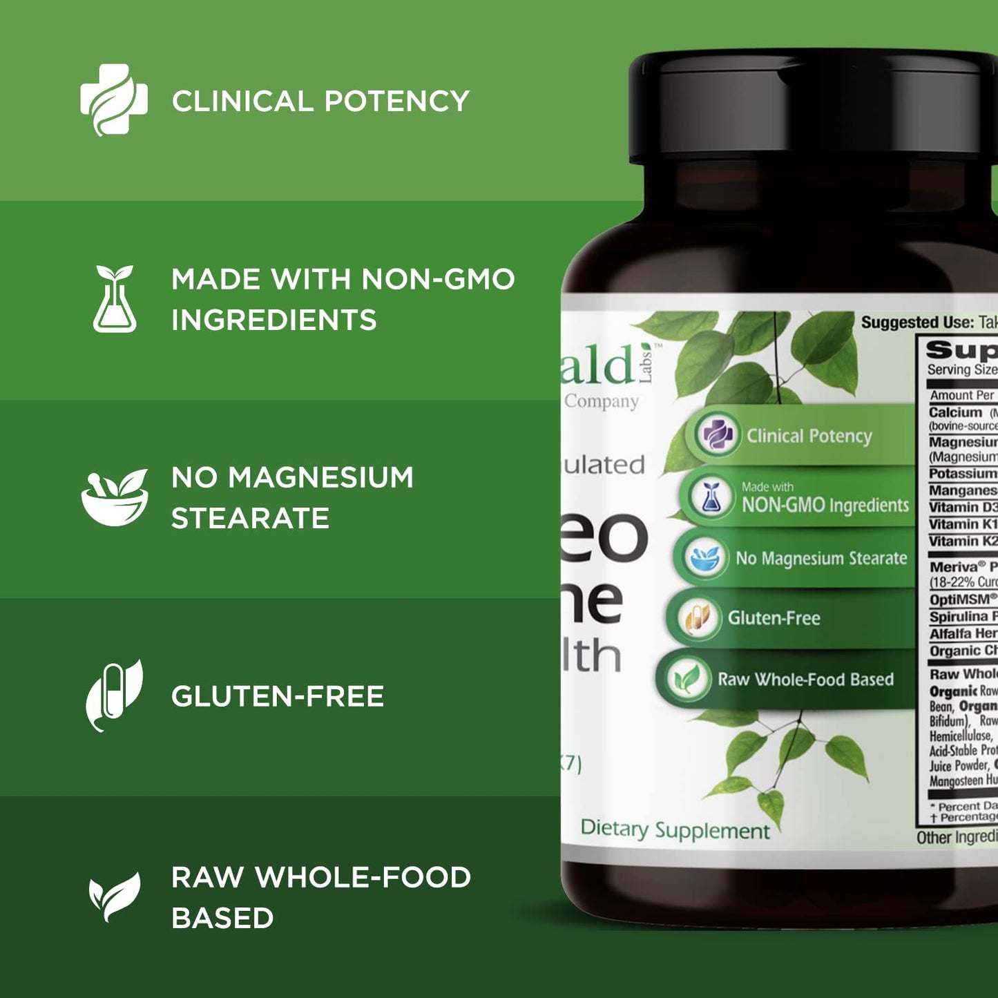 EMERALD LABS Osteo Bone Health - Immune Support & Bone & Joint Supplement with Vitamin D3, K2, Calcium, Magnesium, OptiMSM, Meriva Phytosome & More - 180 Vegetable Capsules EMERALD LABSBuy Supplements Australia