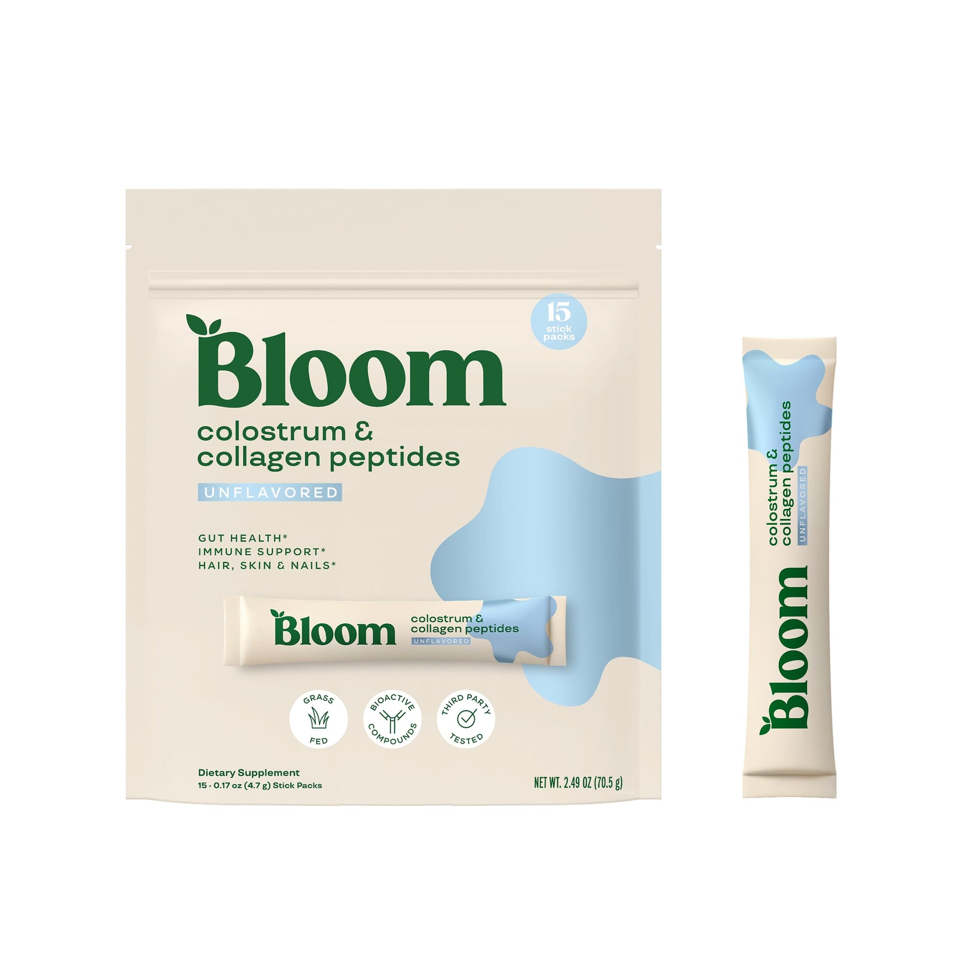 Bloom Nutrition Bovine Colostrum Powder Packet, Gut Health, Immune Support, Hair Growth & Beauty Supplement, Gluten Free, Sugar Free | Unflavored, 15 Servings Bloom NutritionBuy Supplements Australia