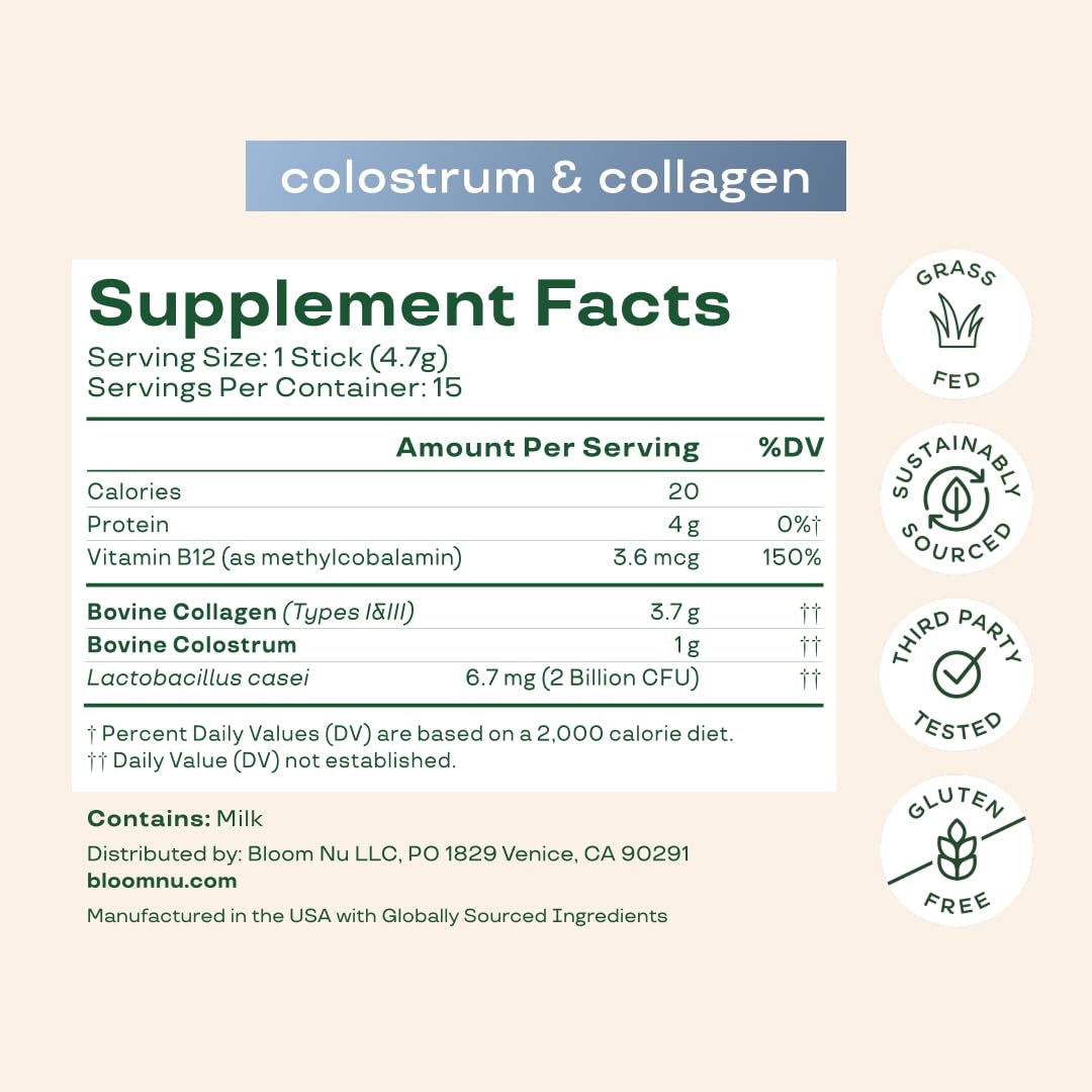 Bloom Nutrition Bovine Colostrum Powder Packet, Gut Health, Immune Support, Hair Growth & Beauty Supplement, Gluten Free, Sugar Free | Unflavored, 15 Servings Bloom NutritionBuy Supplements Australia