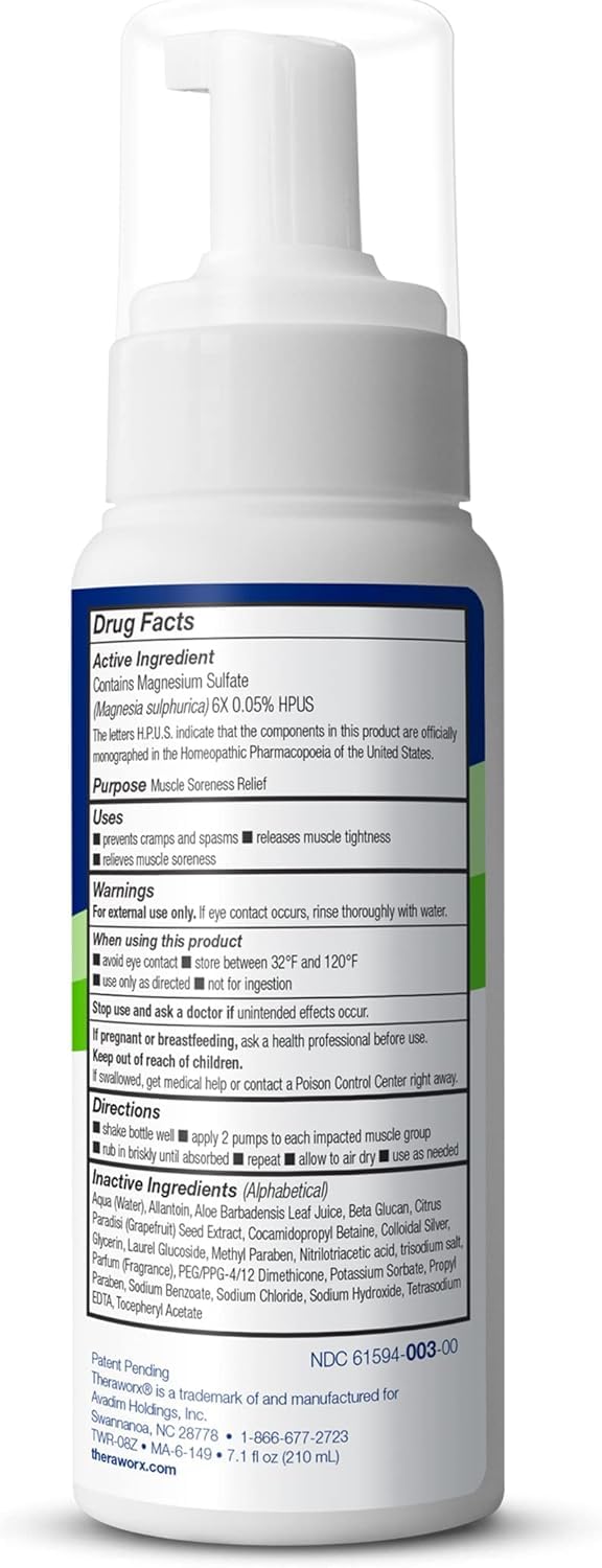 Theraworx Relief for Muscle Cramps Foam Fast-Acting Muscle Spasm, Leg Soreness with Magnesium Sulfate - 7.1 oz - 2 Count TheraworxBuy Supplements Australia