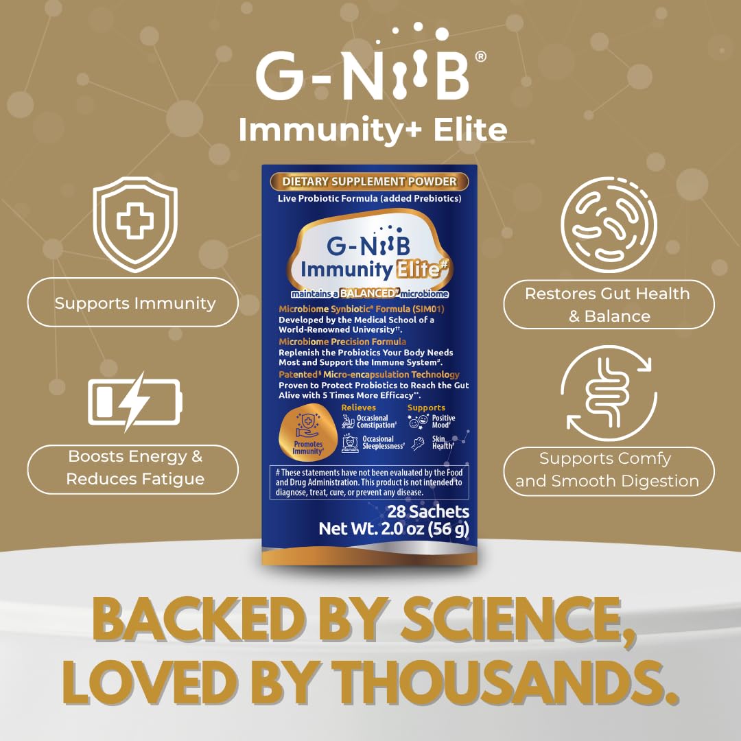 G-NiiB Immunity Elite (SIM01 Synbiotic Formula) - Potent Live probiotics and Added prebiotics to Support Immunity, Regularity, Sleep, Mood, and Skin - 5X More Effective in Reaching the Gut Alive G-NiiBBuy Supplements Australia