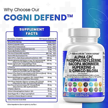 Alpha GPC Choline 300mg Phosphatidylserine 3000mg Bacopa Monnieri
