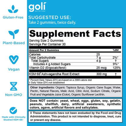 Goli Ashwagandha & Vitamin D Gummy - 300 Count - Mixed Berry, KSM-66, Vegan, GoliBuy Supplements Australia