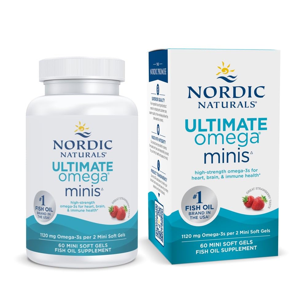 Nordic Naturals Ultimate Omega Minis, Strawberry Flavor - 60 Minis Soft Gels - 1120 mg Omega-3 - High-Potency Fish Oil Supplement - EPA & DHA - Promotes Brain & Heart Health - 30 Servings Nordic NaturalsBuy Supplements Australia
