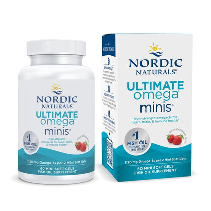 Nordic Naturals Ultimate Omega Minis, Strawberry Flavor - 60 Minis Soft Gels - 1120 mg Omega-3 - High-Potency Fish Oil Supplement - EPA & DHA - Promotes Brain & Heart Health - 30 Servings Nordic NaturalsBuy Supplements Australia