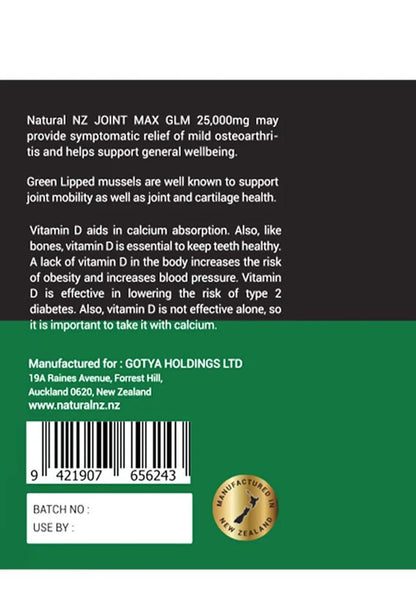 Natural NZ GLM (Green Lipped Mussel) Joint Max 25000 180 Capsuels (1) Natural NZBuy Supplements Australia