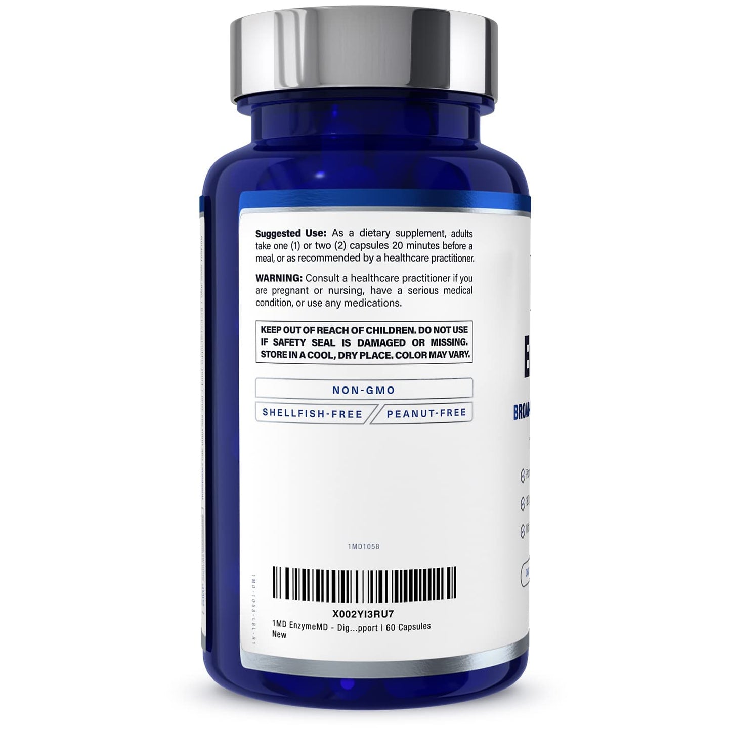 1MD Nutrition EnzymeMD - Digestive Enzymes Supplement - Doctor Formulated | 18 Plant-Based Enzymes - Gas & Bloating Support | 60 Capsules