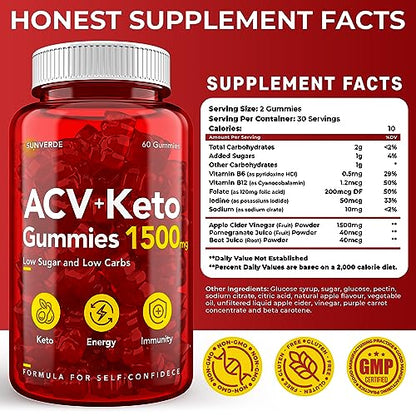 Keto ACV Gummies 1500 mg - Low Sugar Green Apple Flavor - Vegan ACV Keto Gummies SunVerdeBuy Supplements Australia