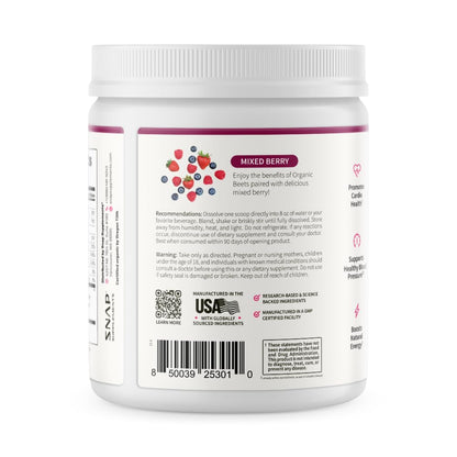 Snap Supplements Organic Beet Root Powder Nitric Oxide Supplement for Men & Women, Red Spinach & Pomegranate, Supports Healthy Energy & Blood Pressure Already in Normal Range, 30 Servings, Mixed Berry Snap SupplementsBuy Supplements Australia