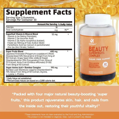 Women's Beauty Superfruits Complex and Multi Vitamin Gummies, 15 Essential Nutrients In One for Beauty Skin Hair Nails Lite Supply
