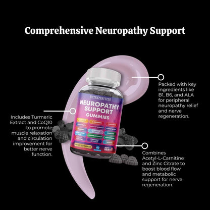 Sugar Free Neuropathy Support Gummies for Nerve – Enhanced Nerve Health, Regeneration, Cognitive Support with Vitamin B1, B6, B12, Magnesium, ALA, Turmeric, CoQ10 & More NutraPerfectoBuy Supplements Australia