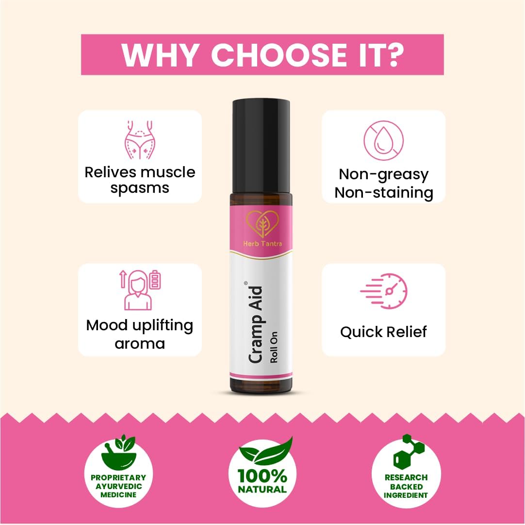 Cramp Aid Roll On for Menstrual Cramps | Instant Period Pain Relief | | Natural & Ayurvedic Alternative to hot Bags | Fits in Pocket GenericBuy Supplements Australia