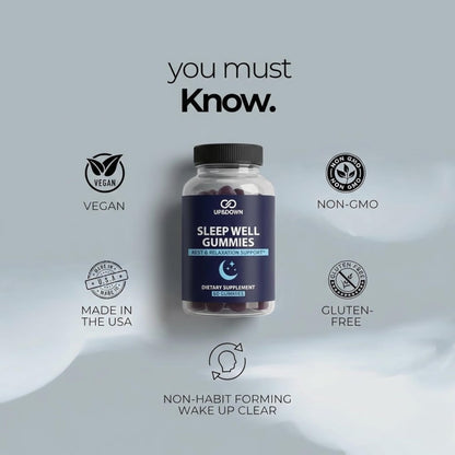 Up&Down Supplements Sleep Well Gummies | Deeper Sleep, Relaxation, Rest & Recovery Support | Melatonin, Vitamin B6 & Passionflower | Made in USA | Vegan, Non-GMO, Gluten Free | 60 Sleep Gummies Up&Down SupplementsBuy Supplements Australia