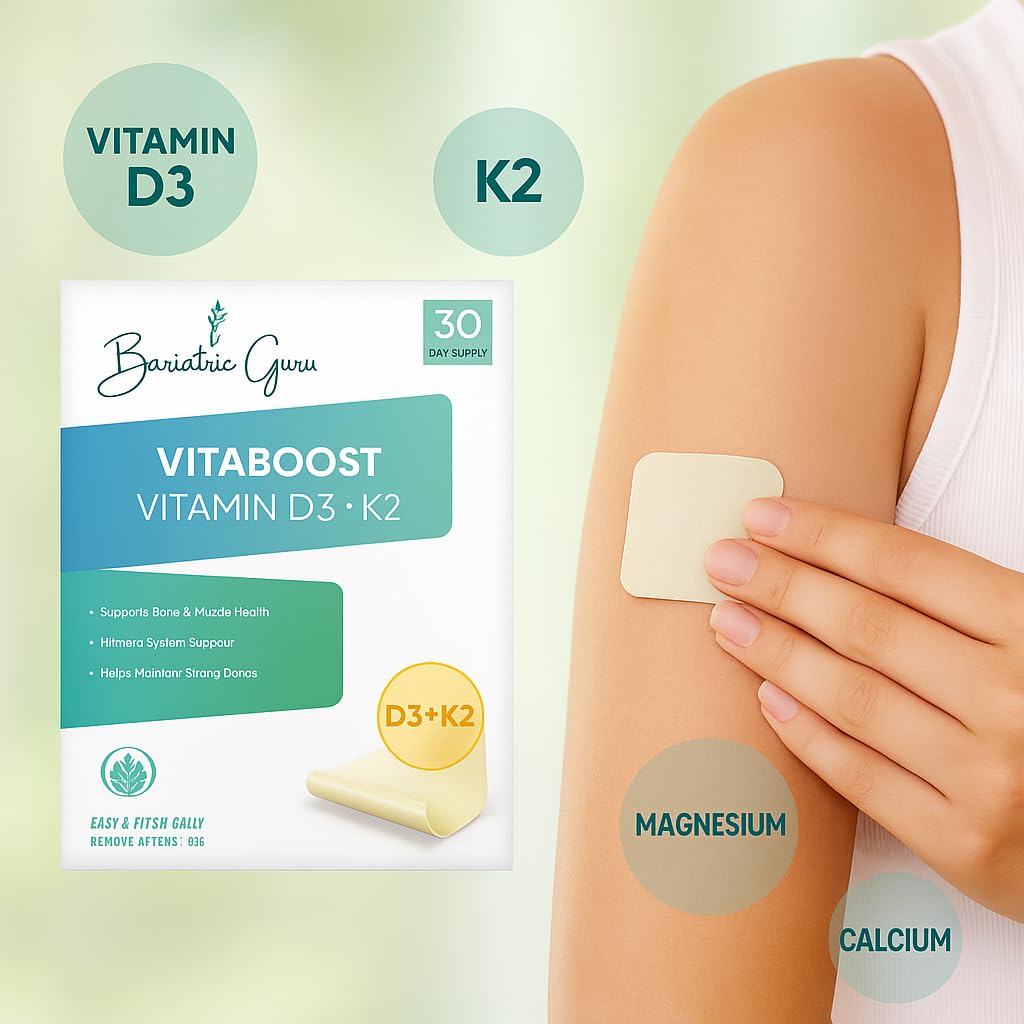 Bariatric Guru VitaBoost Supplement Patch — Vitamin D3, K2, Magnesium & Calcium Citrate Transdermal Topical Patch for Bone, Muscle & Immune Support — 30 Patches Bariatric GuruBuy Supplements Australia