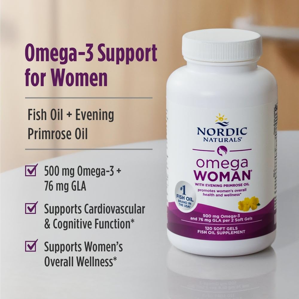 Nordic Naturals Omega Woman, Lemon - 120 Soft Gels - 500 mg Omega-3 + 800 mg Evening Primrose Oil