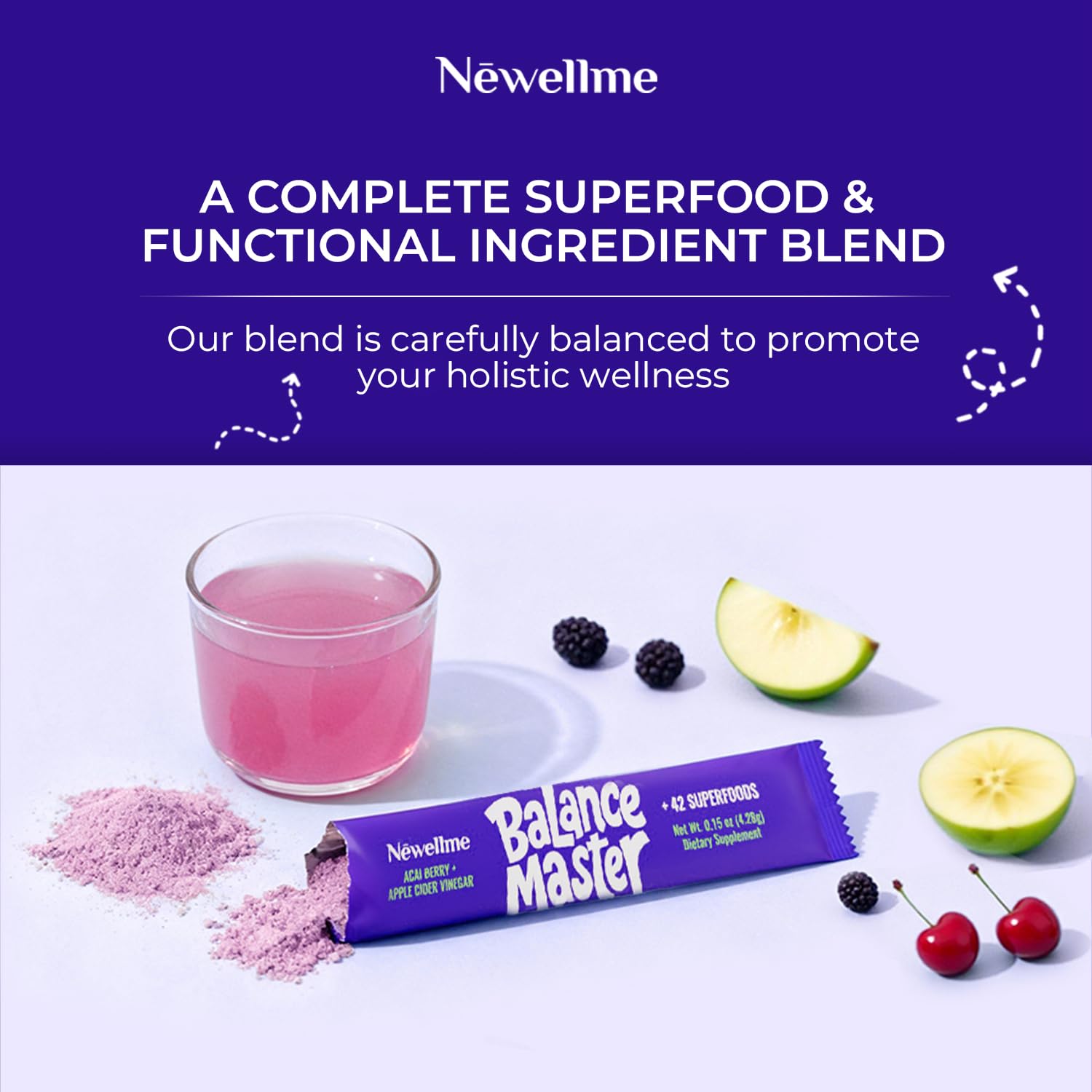 NEWELLME Balance Master Acai Apple Cider Vinegar Powder, Healthy Blood Sugar Support, Probiotics & Digestive Enzymes for Metabolic Support, Vegan Non-GMO, 14 Servings NEWELLMEBuy Supplements Australia