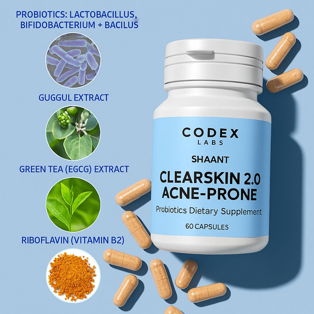 Codex Labs Shaant Clear Skin Supplement – 60 Vegan Capsules | Acne Probiotics with 9-Strain Blend, Green Tea EGCG & Guggul – Daily Support for Acne-Prone Skin & Clear Complexion Codex LabsBuy Supplements Australia