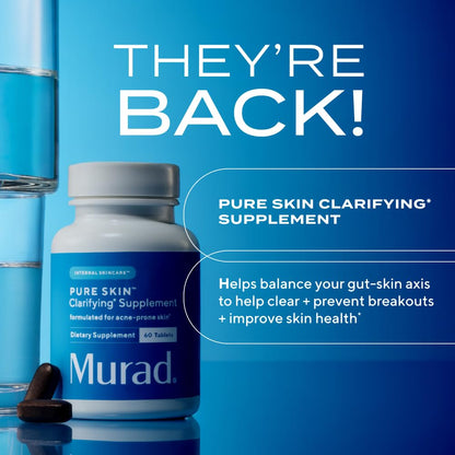 Murad Pure Skin Acne Supplements – 60 Tablets – Clear Skin Support with Blend of Vitamin A & B6, Zinc, Amino Acids, & Burdock Root – Promotes Healthy Skin, Oil Balance, Gut Health & Stress Relief MuradBuy Supplements Australia