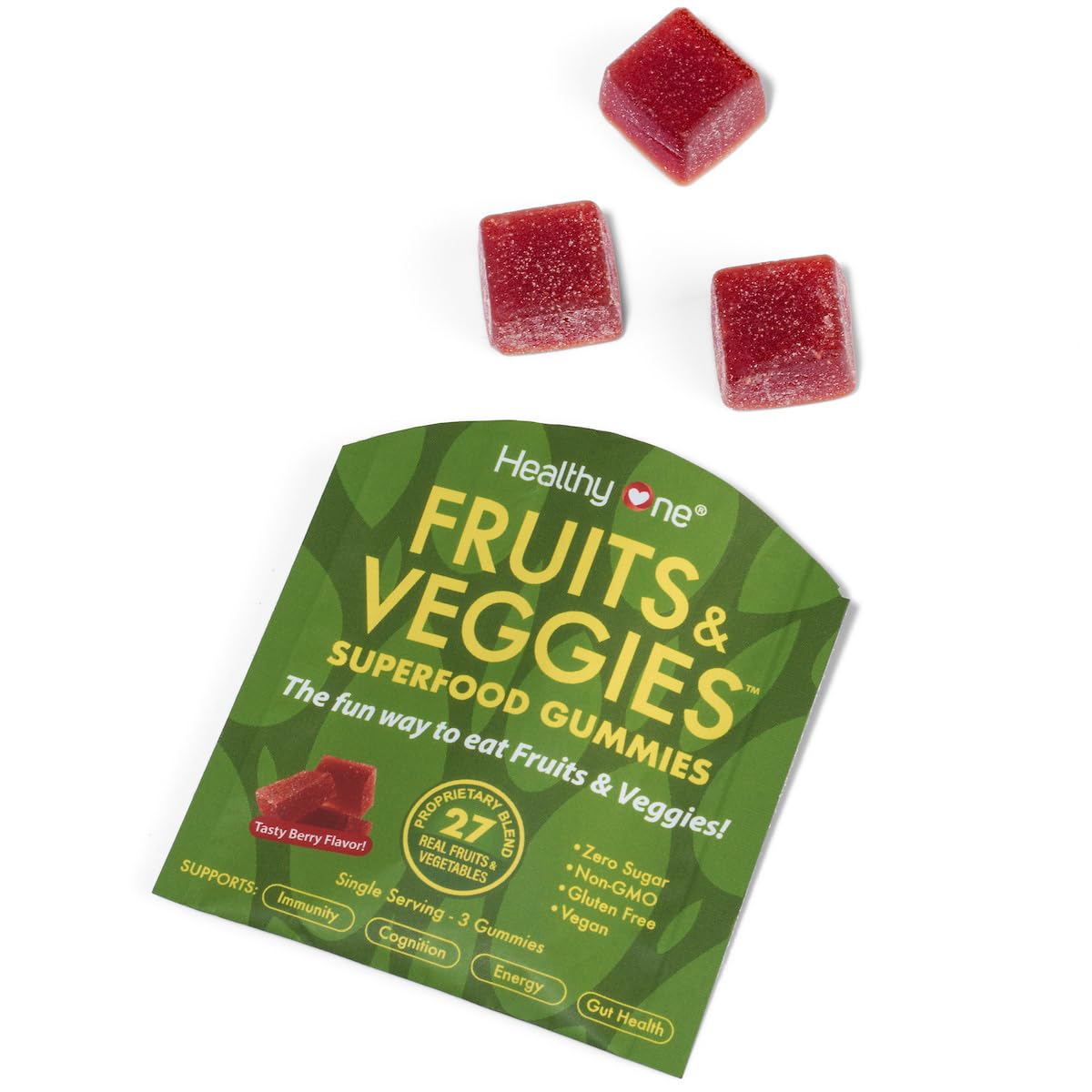 Fruits & Veggies Sugar-Free Gummies - 27 Whole Foods - Equals 3 Servings of Fruits & Vegetables - Improve Energy, Focus & Immune Function - Fiber - Antioxidants - Organic Ingredients - 14 Packets Healthy OneBuy Supplements Australia