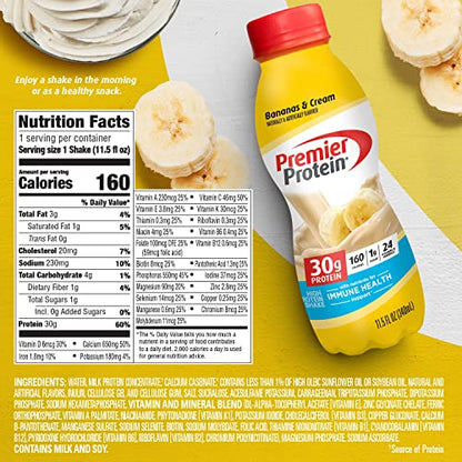 Premier Protein Shake, Bananas & Cream, 30g Protein, 1g Sugar, 24 Vitamins & Minerals Premier ProteinBuy Supplements Australia