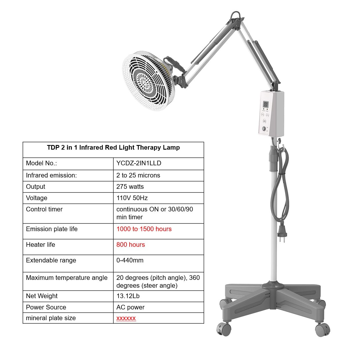 TDP and Infrared Red Light Therapy with Base, 2 in 1 Infrared Heat Lamp Device with 275W Bulb YUNCHIBuy Supplements Australia
