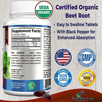 YUMMYVITE Organic Beet Root Powder Tablets - 1350mg with Black Pepper for Faster YUMMYVITEBuy Supplements Australia