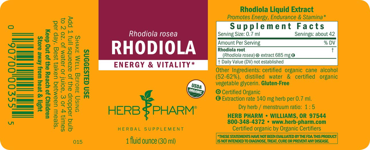 Herb Pharm Certified Organic Rhodiola Root Extract for Energy, Endurance and Stamina Herb PharmBuy Supplements Australia