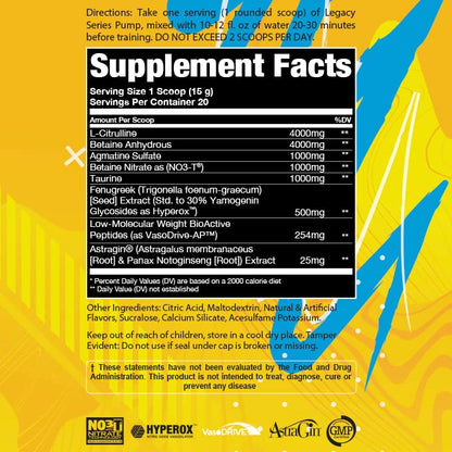 Legacy Series Pump Stim Free Muscle Pump Amplifier Pre-Workout Powder by AP Sports Regimen | Performance – Blood Flow – Strength | Nitric Oxide Booster (Lemon Drop)