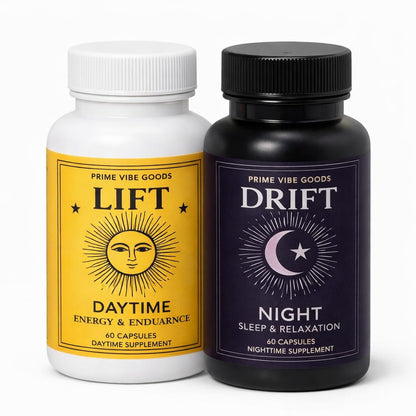 Prime Vibe Goods Lift & Drift – Energy & Stress Support Supplement – Adaptogens for Focus, Relaxation & Sleep – Ashwagandha, Magnesium, Rhodiola, GABA, Maca – Vegan (2-Pack, 120 Capsules) Prime Vibe GoodsBuy Supplements Australia