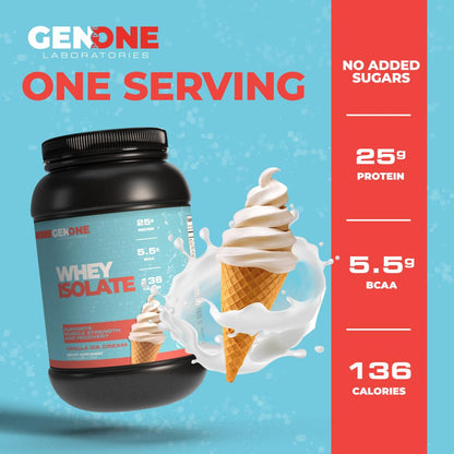 GenOne Whey Protein Powder Isolate, 25g Protein and 5.5g BCAAs per Serving, Vanilla Ice GENONE LABORATORIESBuy Supplements Australia
