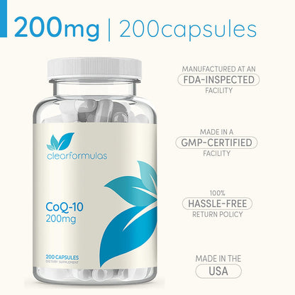 Clear Formulas CoQ10 200mg 200 Capsules Quick Absorption Non-GMO Clear FormulasBuy Supplements Australia