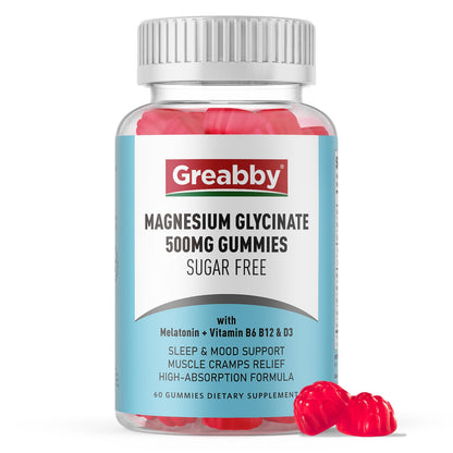 Greabby Magnesium Glycinate Gummies 500mg for Adults Sleep Support, Chewable Magnesium Gummies for Women & Men