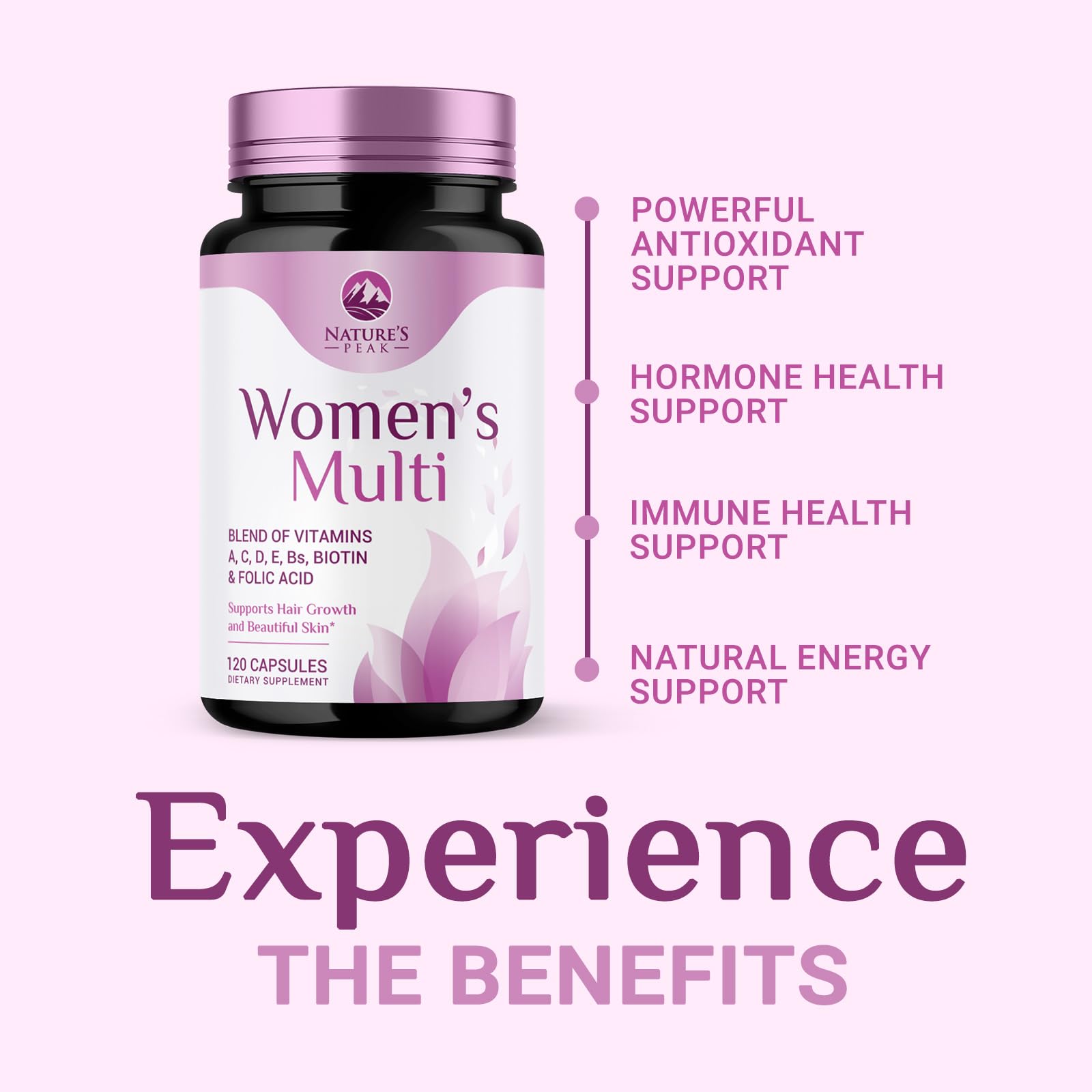 Multivitamin for Women - Complete Daily Womens Multivitamins with Calcium, Folate, Vitamin A, C, D, E & B Vitamins, Zinc and Iron - Multi Vitamins for Bone, Energy & Immune Support - 120 Capsules Nature's PeakBuy Supplements Australia