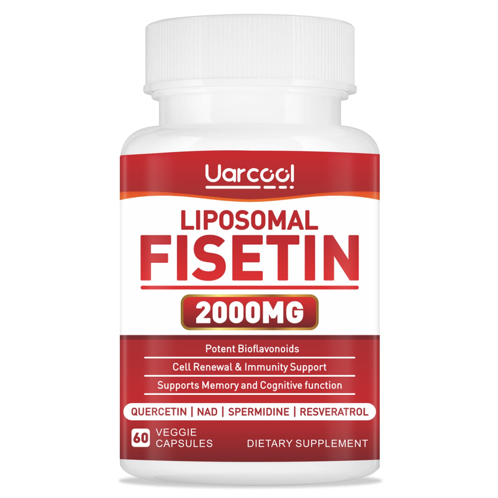 Uarcool Fisetin Supplement 2000mg for Healthy Aging and Longevity, Skin Health, Brain - Soy Free, Vegetarian - 60 Softgels UarcoolBuy Supplements Australia