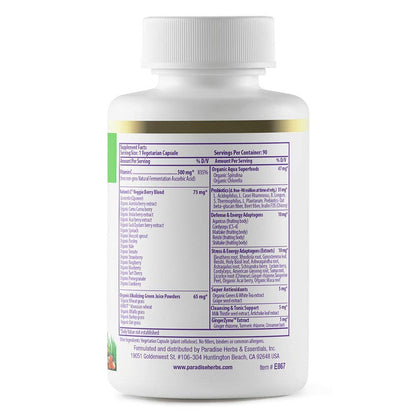 Paradise Herbs Earth's Blend Vitamin C with Nature's C and Adaptogens, Superfoods Base of Probiotics & Organic Alkalizing Greens, 90 Vegetarian Capsules Paradise HerbsBuy Supplements Australia