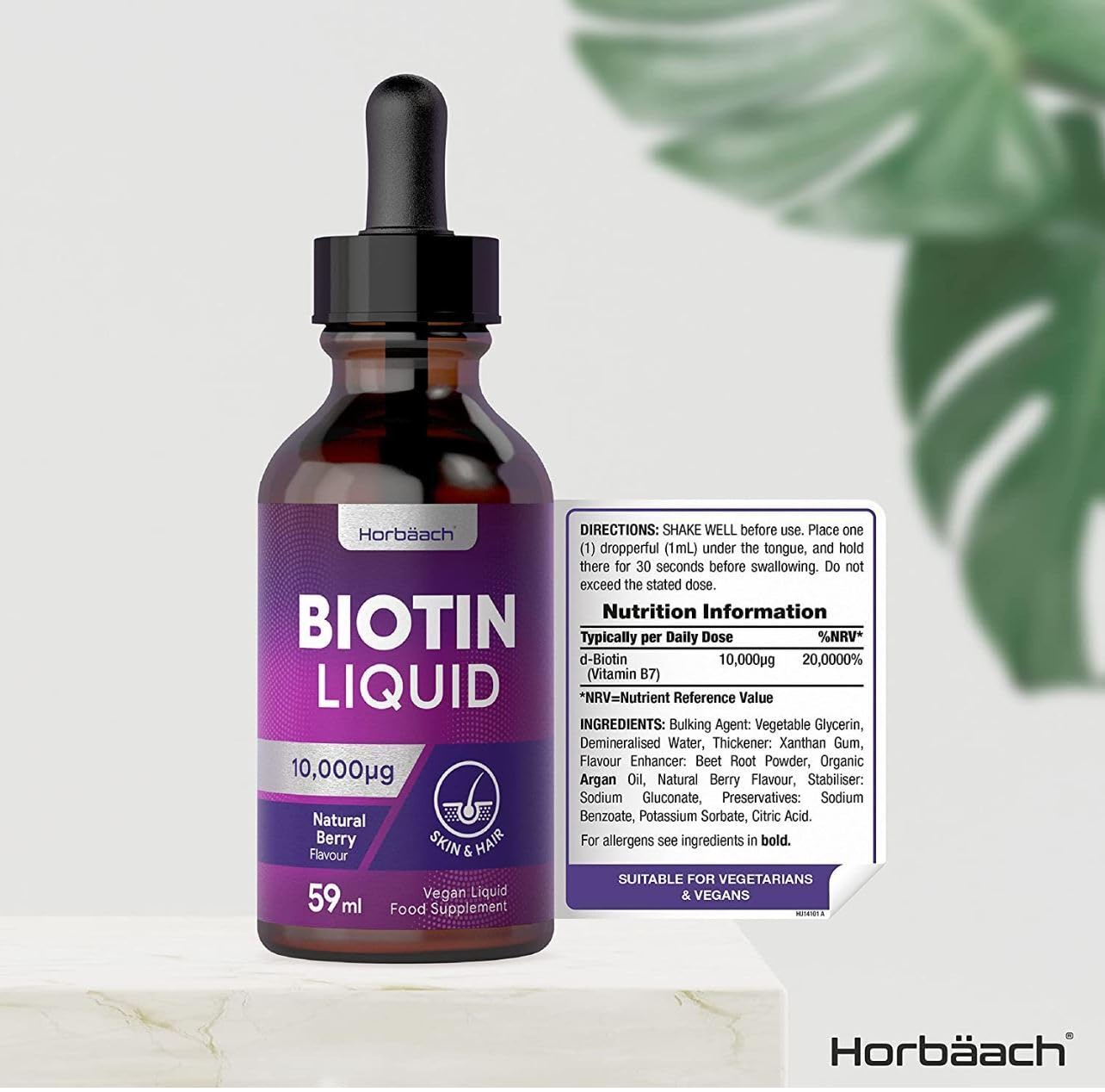 Biotin Liquid Drops for Hair & Skin Support | 10000 mcg Supplement | 59 ml Vitamin B7 HorbäachBuy Supplements Australia