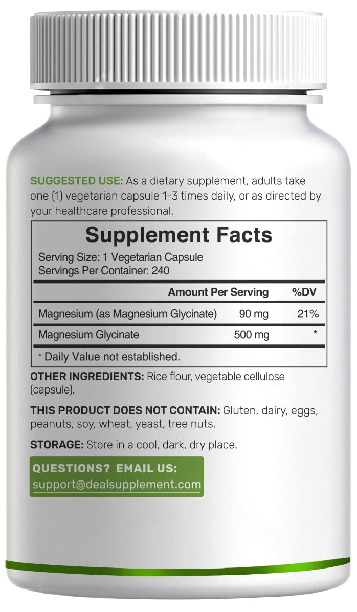 Deal Supplement Magnesium Glycinate 500mg, 240 Veggie Capsules | 100% Chelated for Easy Absorption | Essential Mineral Supplement | Non-GMO, Gluten-Free DEAL SUPPLEMENTBuy Supplements Australia