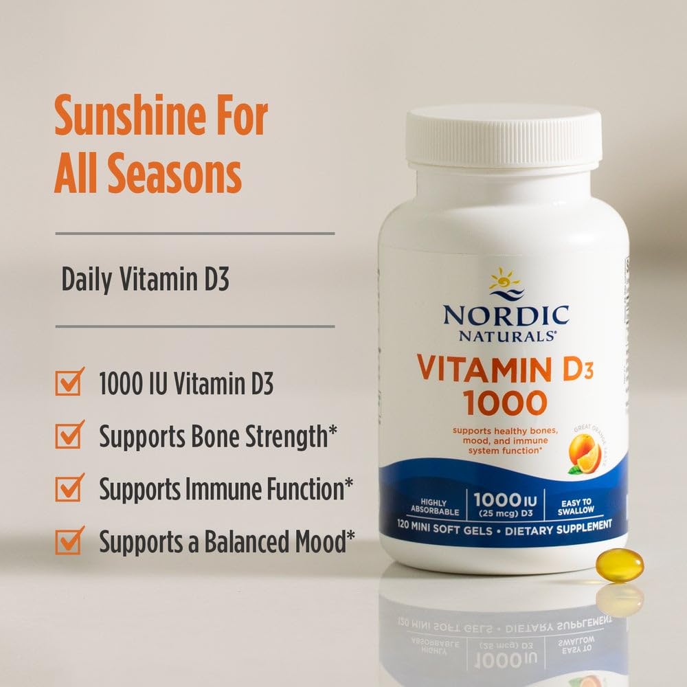 Nordic Naturals Vitamin D3 1000, Orange - 120 Mini Soft Gels - 1000 IU Vitamin D3 - Supports Healthy Bones, Mood & Immune System Function - Non-GMO - 120 Servings Nordic NaturalsBuy Supplements Australia