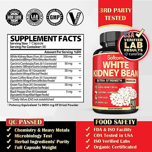 Pure White Kidney Bean Extract Capsules - 6 Herbal Ingredients 9050 mg Equivalent SatoomiBuy Supplements Australia