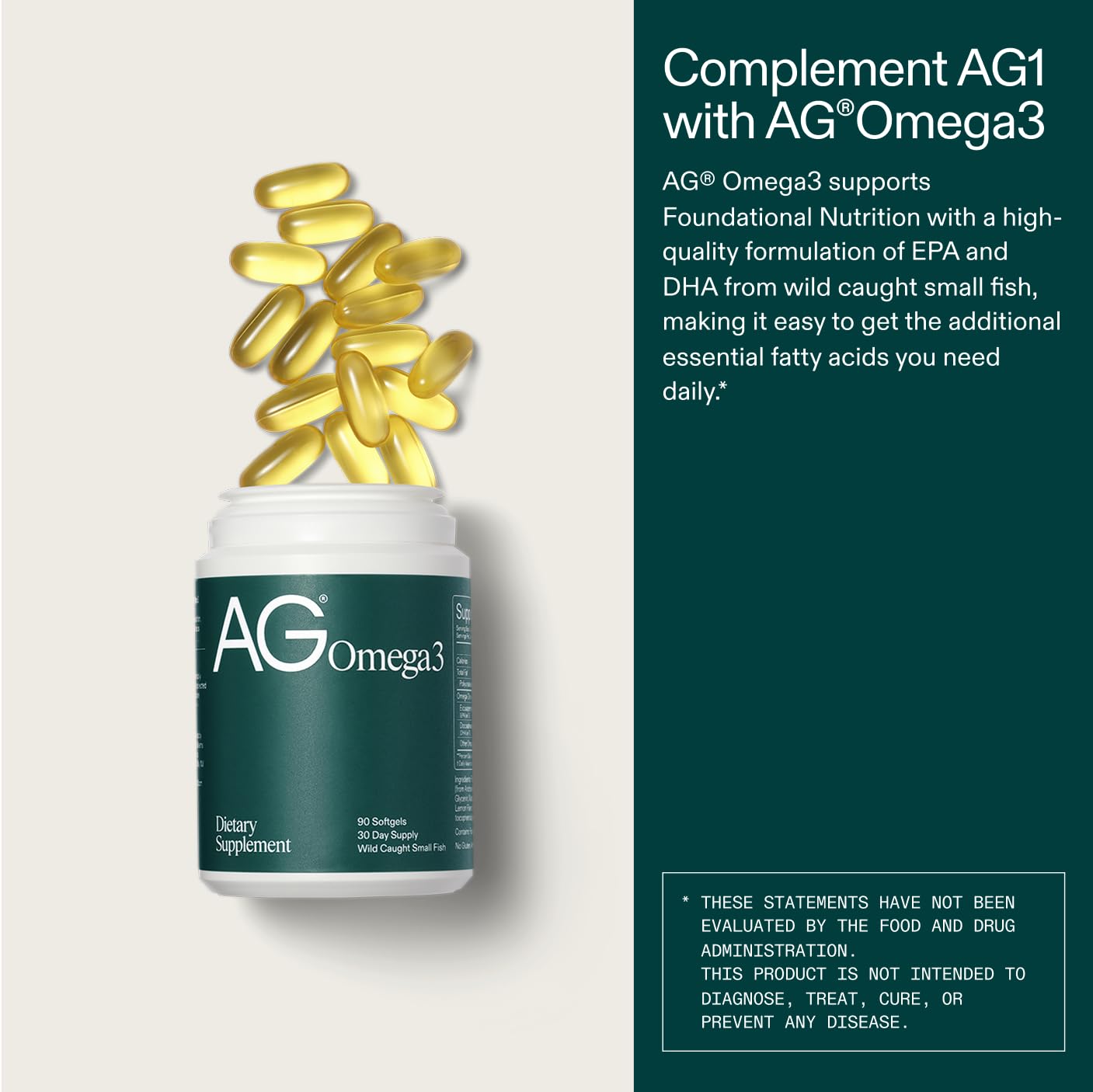 AG1 Omega 3 Fish Oil Softgels – 2000mg EPA & DHA from Wild-Caught Fish, Supports Heart, Brain & Joint Health | 90 Capsules | Athletic Greens Supplement AG1Buy Supplements Australia
